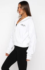 Just Try Again Boxy Zip Front Hoodie Grey Marle