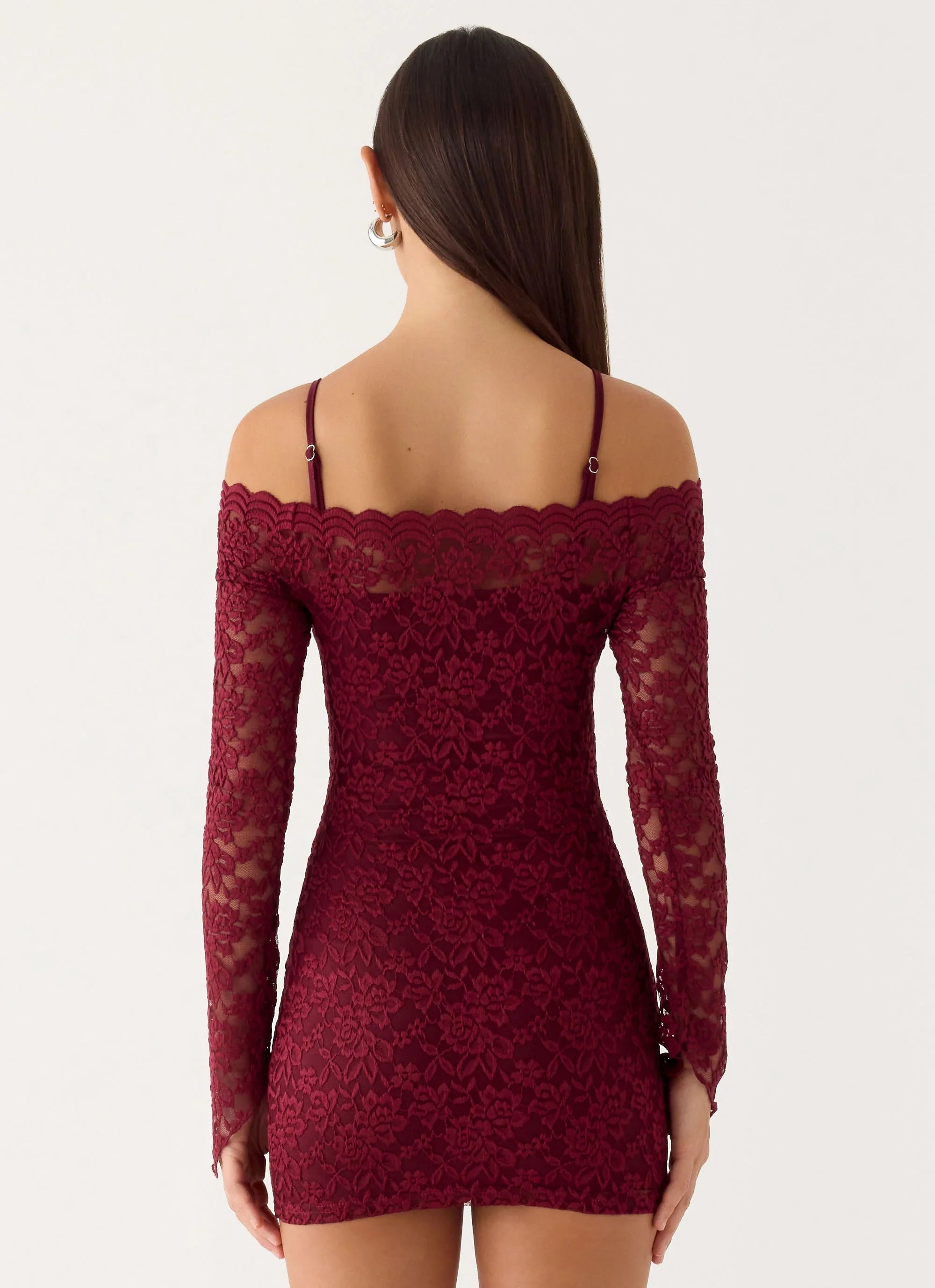 Just This Once Lace Mini Dress - Merlot