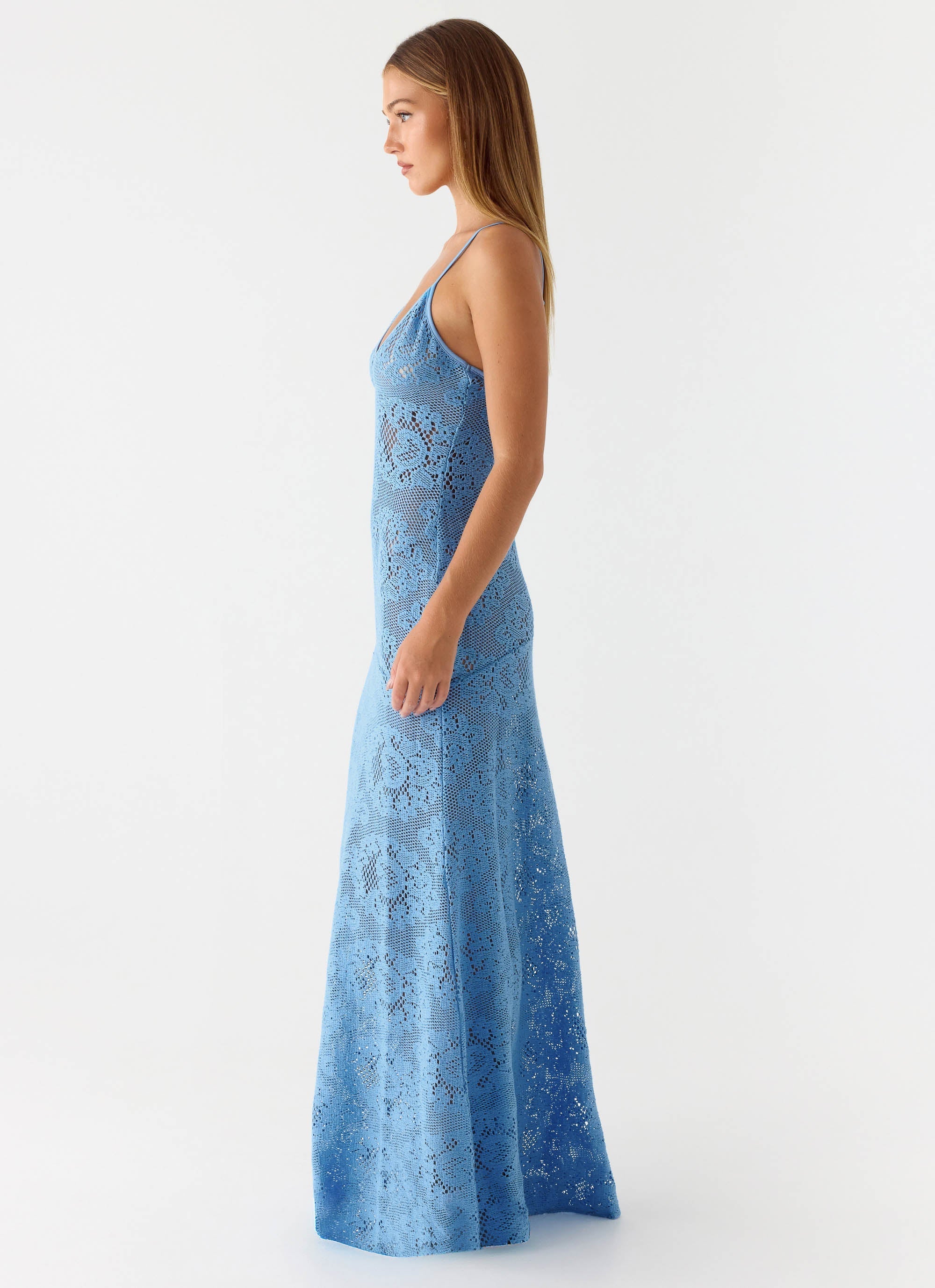 Zelella Crochet Maxi Dress - Bright Blue